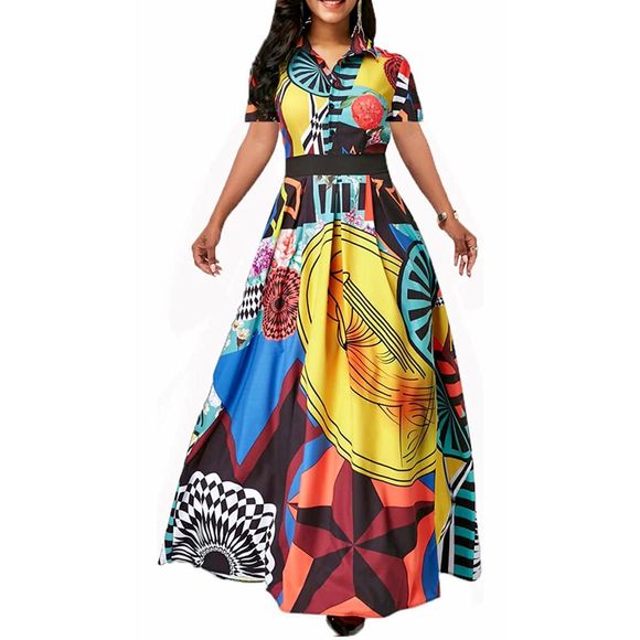 LaiyiVic Womens Maxi Dresses Long Sleeve Floral Printed Casual V Neck Loose Part - Picture 1 of 5